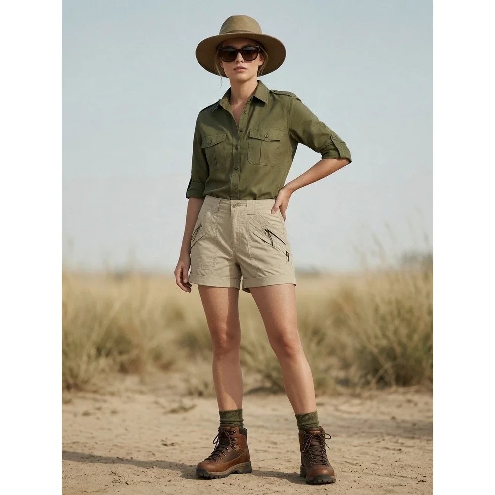 NWT Royal Robbins Womens Supplex Nylon Hiking Shorts Khaki Tan Safari Gorpcore